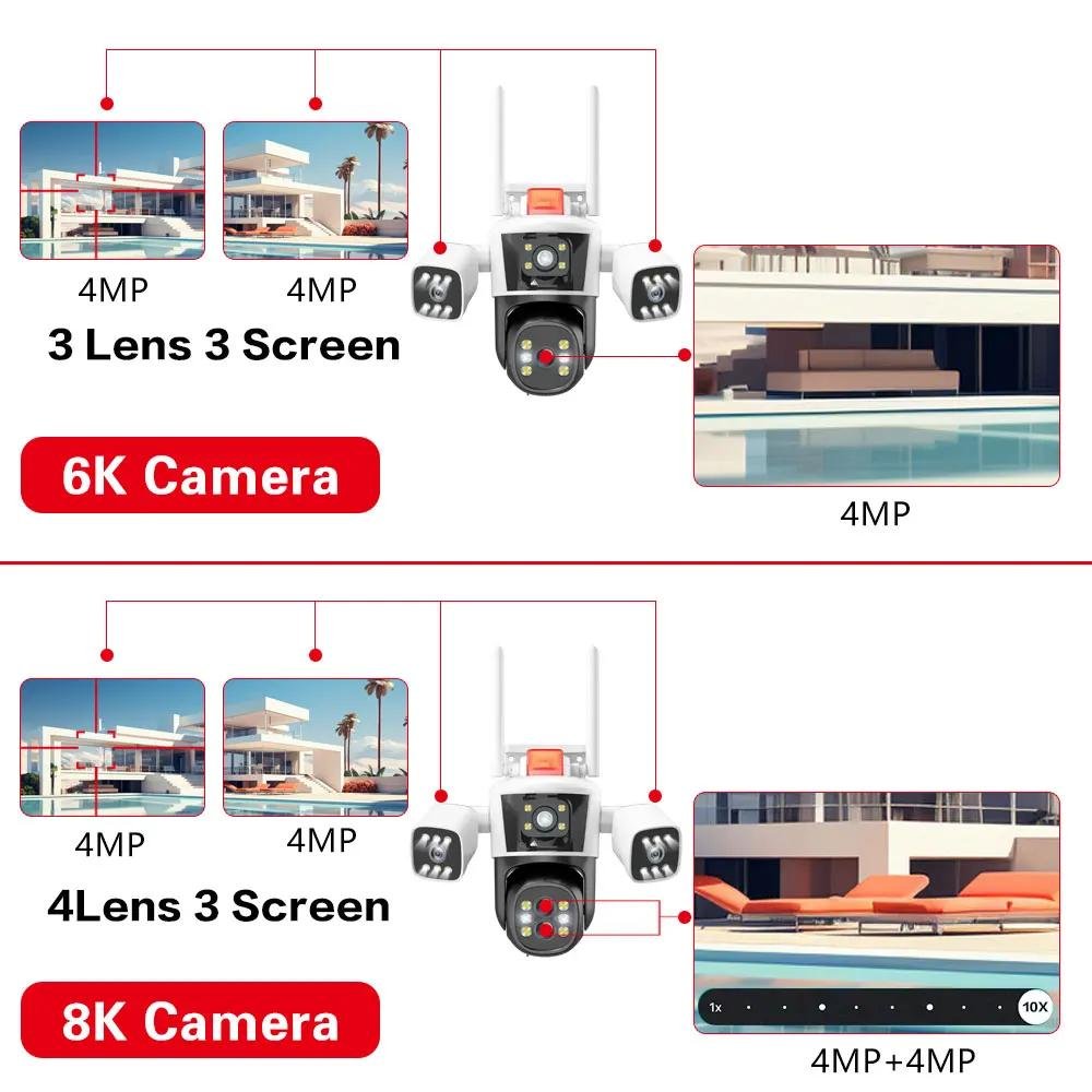 Regis 8K 16MP 4 lens 10X Optical Zoom security equipment camera wifi 360 auto rotating motion detection IP cctv camera