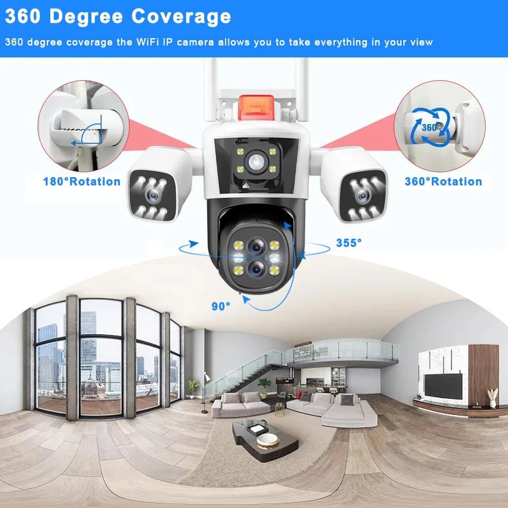 Regis 8K 16MP 4 lens 10X Optical Zoom security equipment camera wifi 360 auto rotating motion detection IP cctv camera