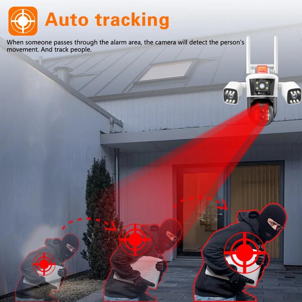 Regis 8K 16MP 4 lens 10X Optical Zoom security equipment camera wifi 360 auto rotating motion detection IP cctv camera