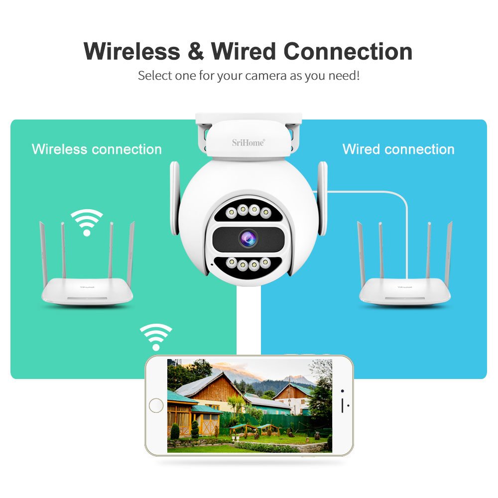 SriHome 4MP Built-in Mic & Speaker, supports two-way audio outdoor mini ptz motion detection and humanoid alarm camera
