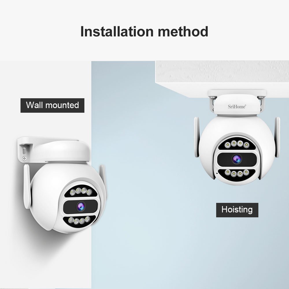 SriHome 4MP Built-in Mic & Speaker, supports two-way audio outdoor mini ptz motion detection and humanoid alarm camera