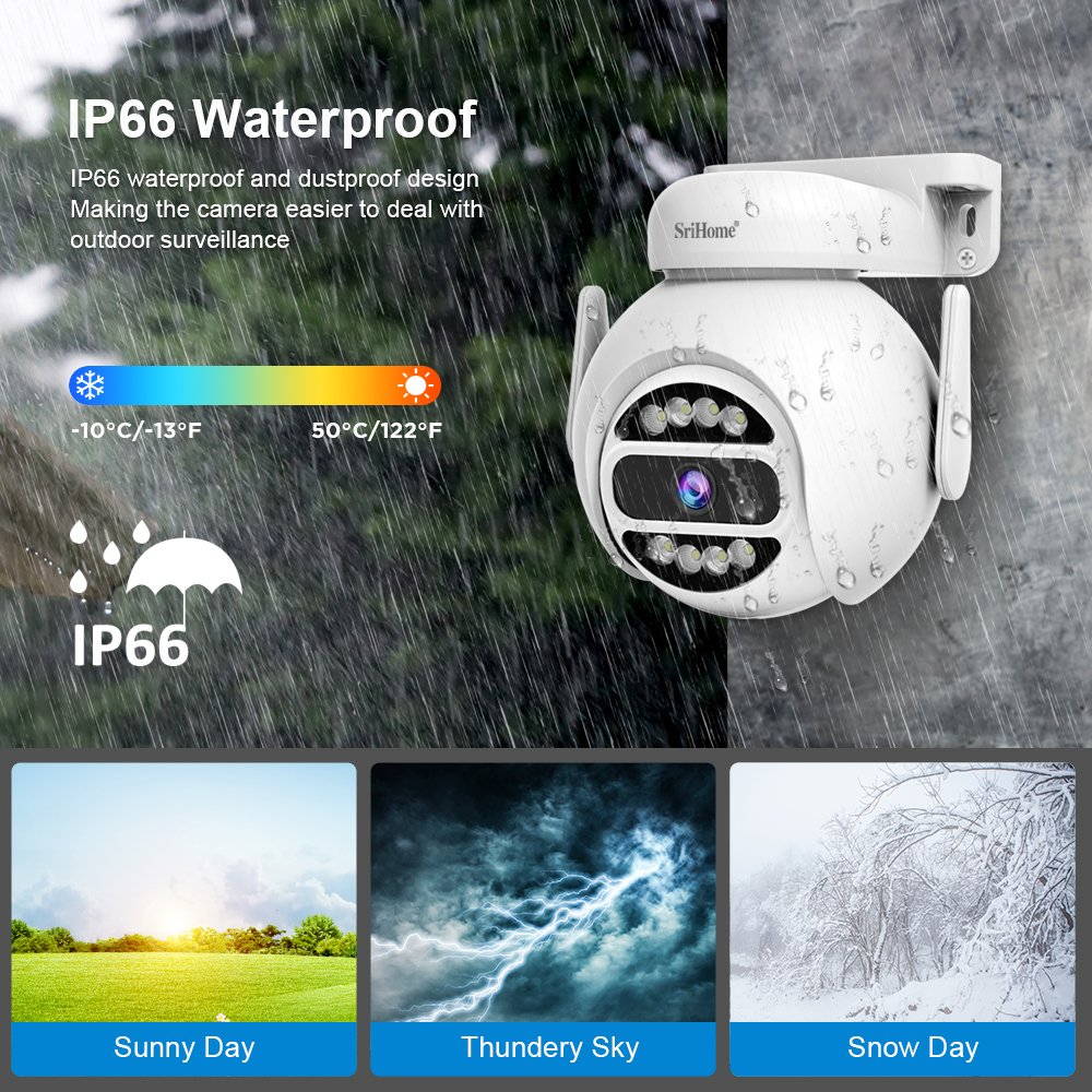 SriHome 4MP Built-in Mic & Speaker, supports two-way audio outdoor mini ptz motion detection and humanoid alarm camera