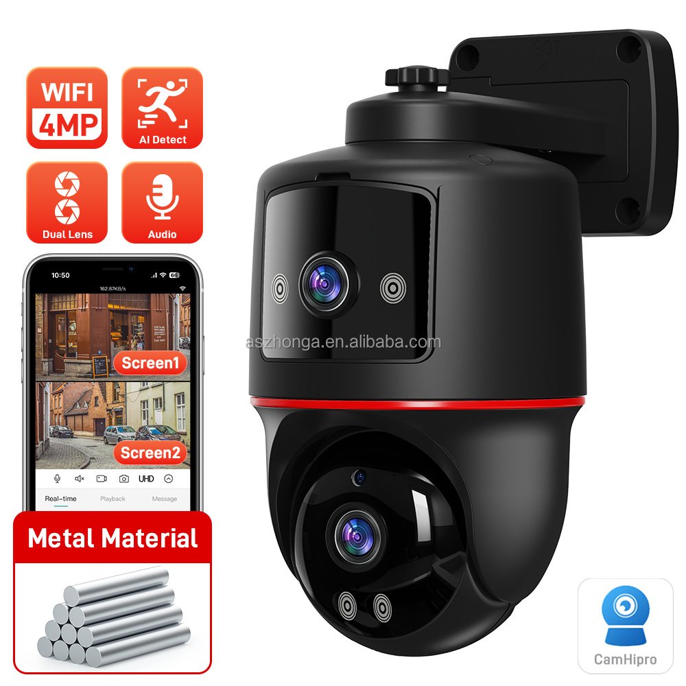 Smart Home Security System IP Security Wireless Wifi CCTV 4MP Camera Dual Lens screen display Flash Lights Mini Network Camera