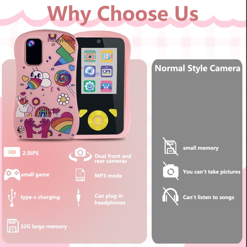 PoddyPony factory kids mini camera with album take photo cartoon border 2.0 inch video recorder digital camera