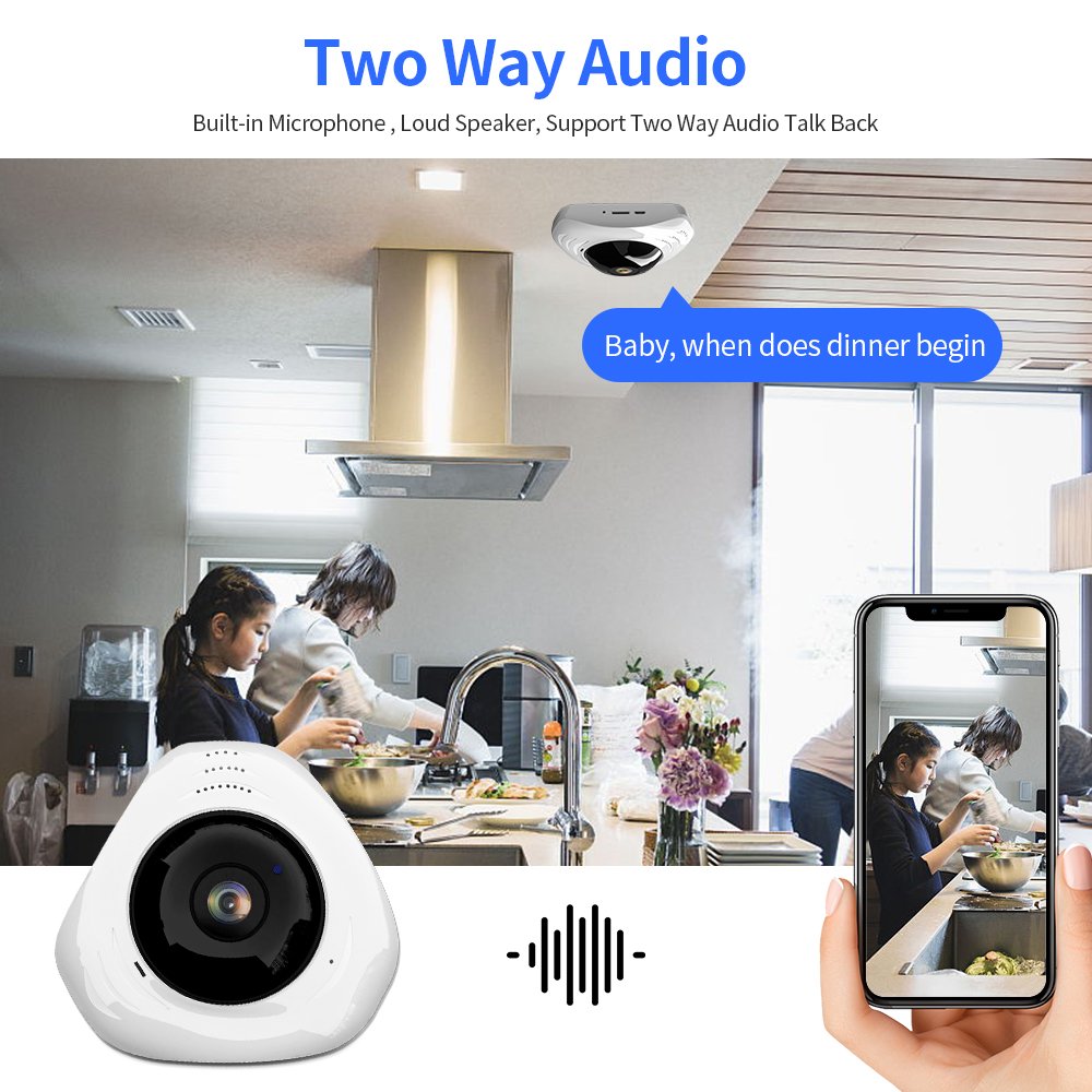 Ceiling Mount Wireless Network Camera 360 VR Degree View Surveillance Smart Fisheye WiFi 360 Panoramic Camera