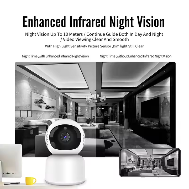Indoor WiFi Smart PTZ Camera 2MP Night Vision Baby Monitor with App Remote Control Two-Way Voice Intercom P2P Support