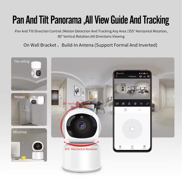 Indoor WiFi Smart PTZ Camera 2MP Night Vision Baby Monitor with App Remote Control Two-Way Voice Intercom P2P Support
