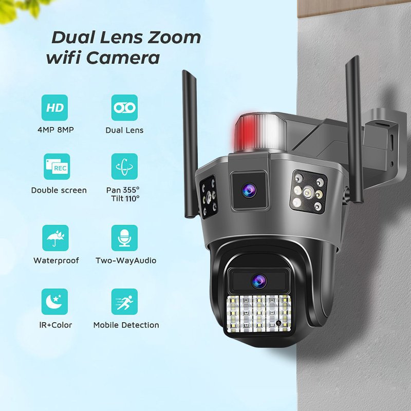 Rscamtom 9MP outdoor dual lens three screen 4G camera AI automatic tracking two way voice smart wireless Wifi security camera