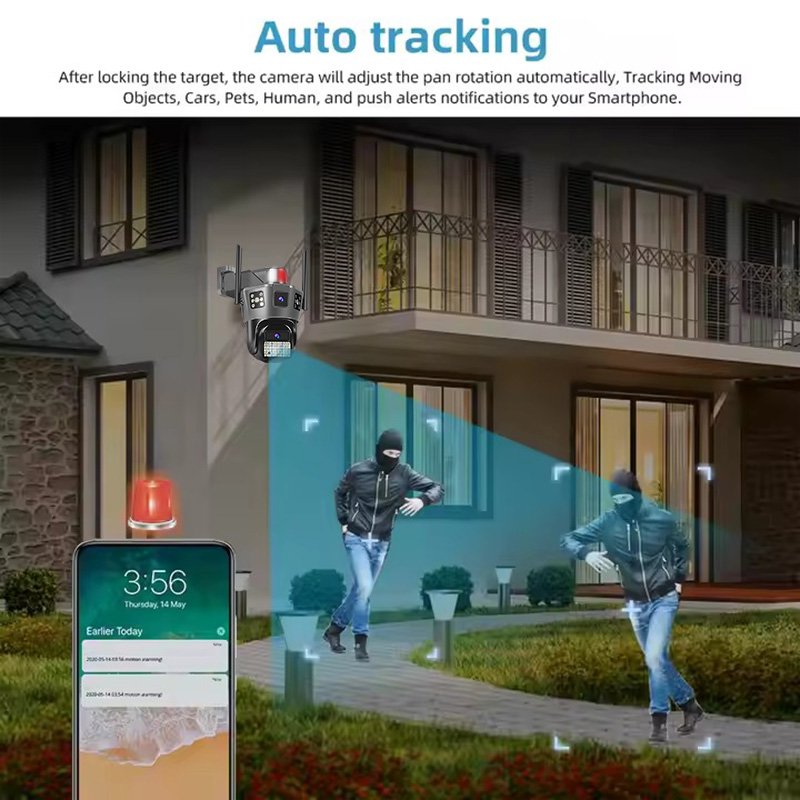 Rscamtom 9MP outdoor dual lens three screen 4G camera AI automatic tracking two way voice smart wireless Wifi security camera