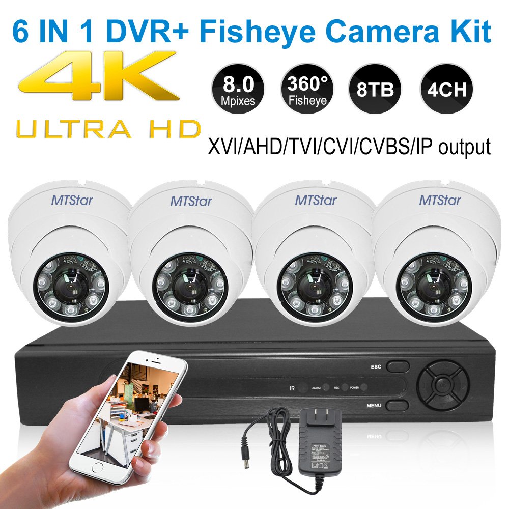 2020 New 4K Security Camera System, 4-Channel 6-in-1 Outdoor CCTV Camera System 4pcs 4K(8MP) Home Security Cameras,Super P2P