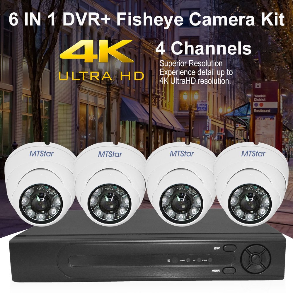2020 New 4K Security Camera System, 4-Channel 6-in-1 Outdoor CCTV Camera System 4pcs 4K(8MP) Home Security Cameras,Super P2P