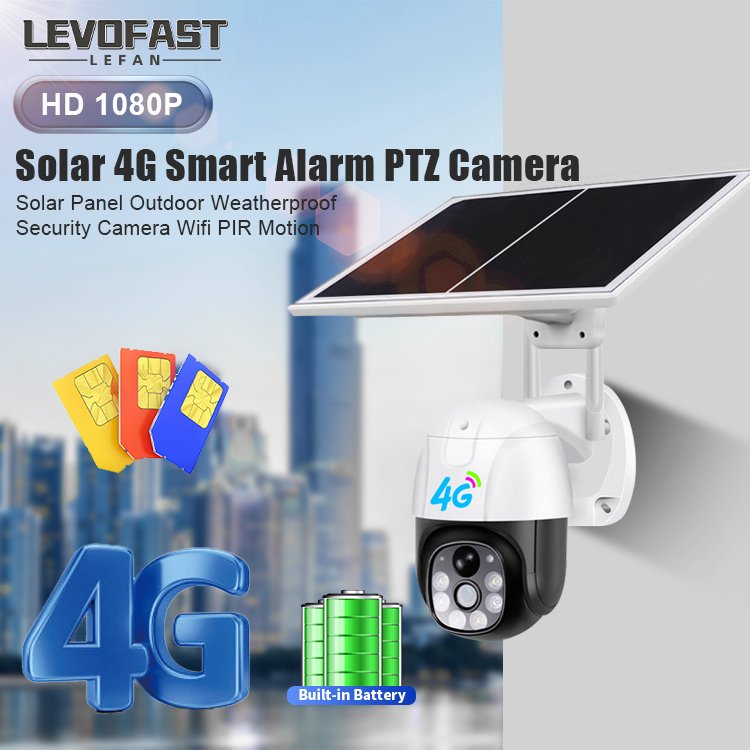 LEVOFAST VC9 2MP WIFi 4G Low Power V380pro Wireless 360 PTZ Night Vision Solar Battery Power Outdoor CCTV IP Network Camera