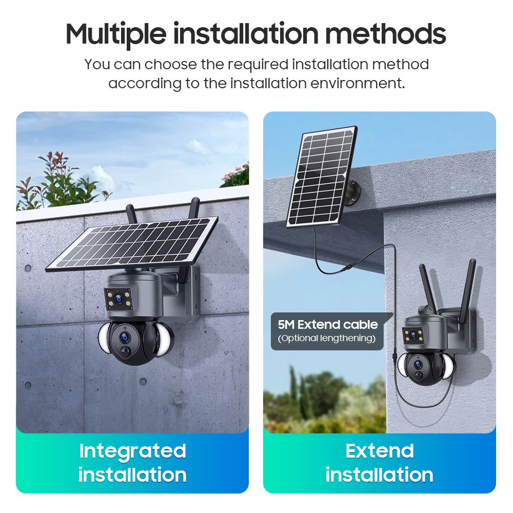 New Arrival Human detect Double Screen Viewing Dual lens Outdoor Waterproof 4G Network PTZ HD Solar Camera CCTV Security System
