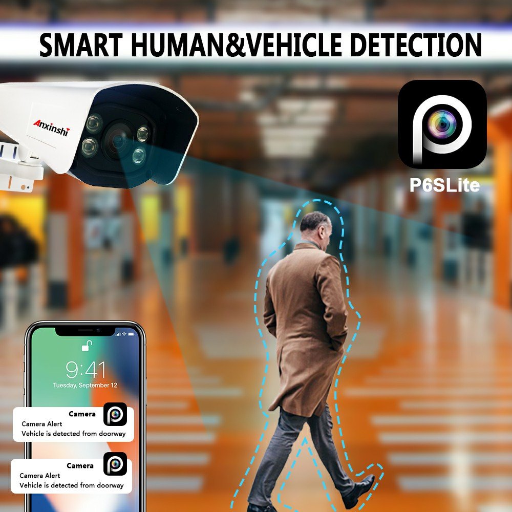 Anxinshi Brand New 6MP HD Full Color Night Vision Outdoor Waterproof AI Black Light Analysis PoE IP Network Camera