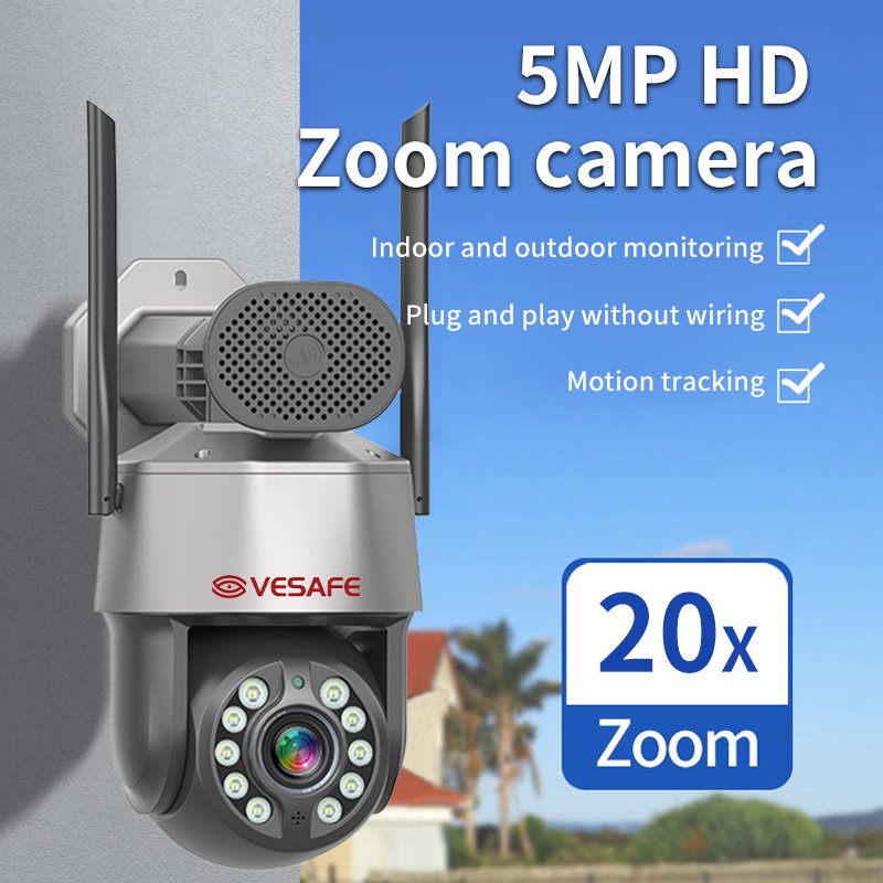 VESAFE Outdoor IP Home 5MP 20X Zoom PTZ CCTV Surveillance Wireless WiFi Network Smart Security Camera