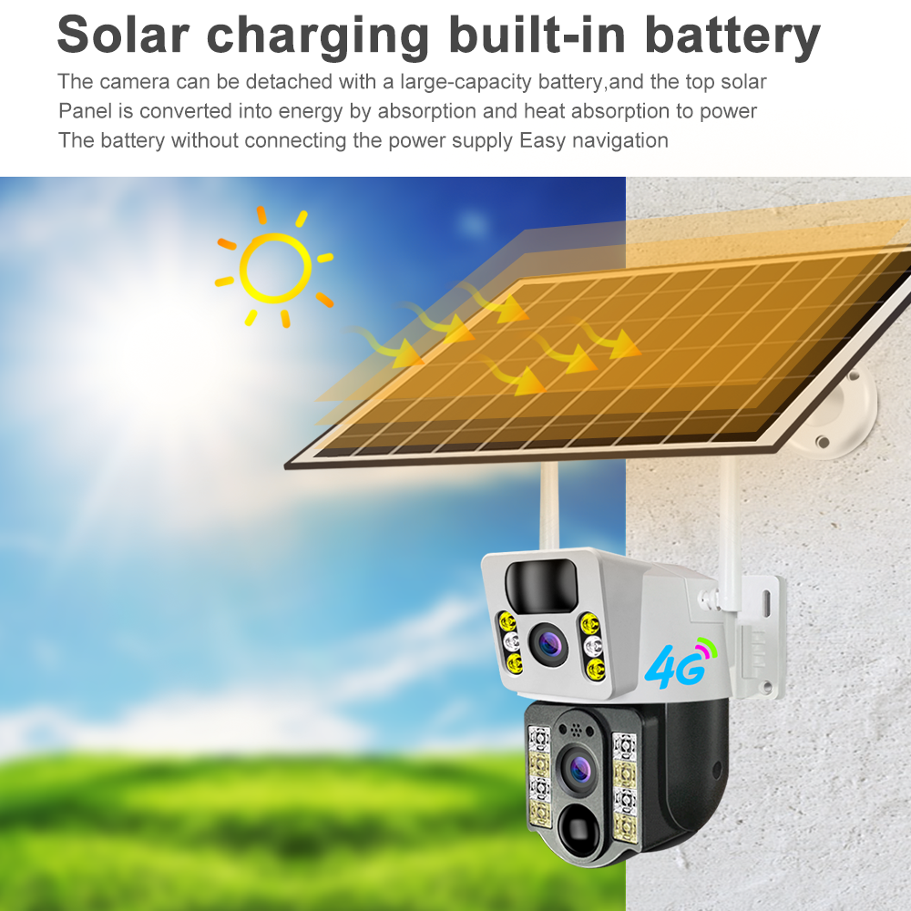 8MP V380 Pro IP66 waterproof 4G outdoor HD PTZ Solar Camera with 8W solar panel 18650mAh battery and Night vision two-way audio