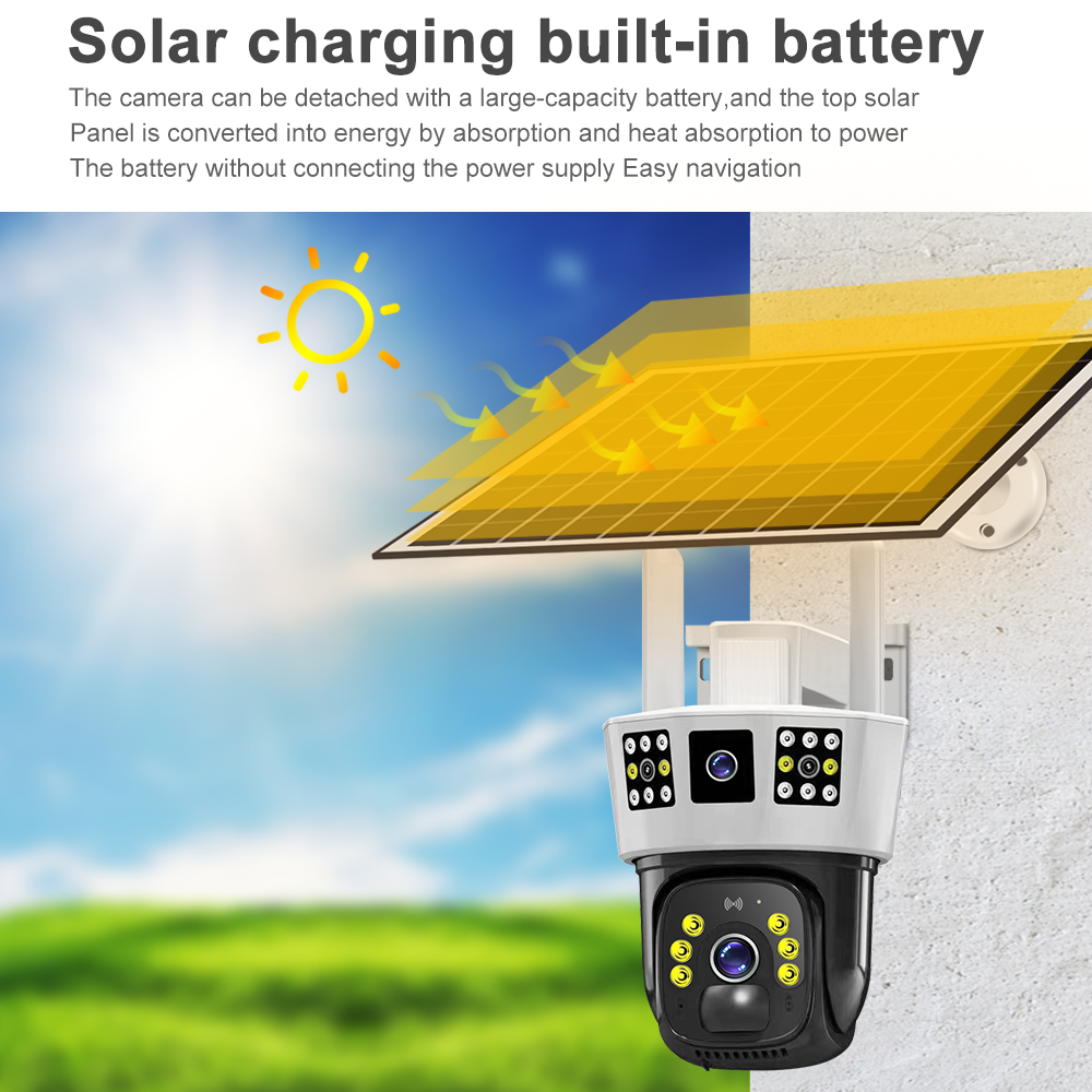 2MP 4MP UBOX TUYA V380 Solar Wireless Rechargeable Battery Wifi Powered Outdoor Cctv Ip Security Dual Lens Camera with Battery