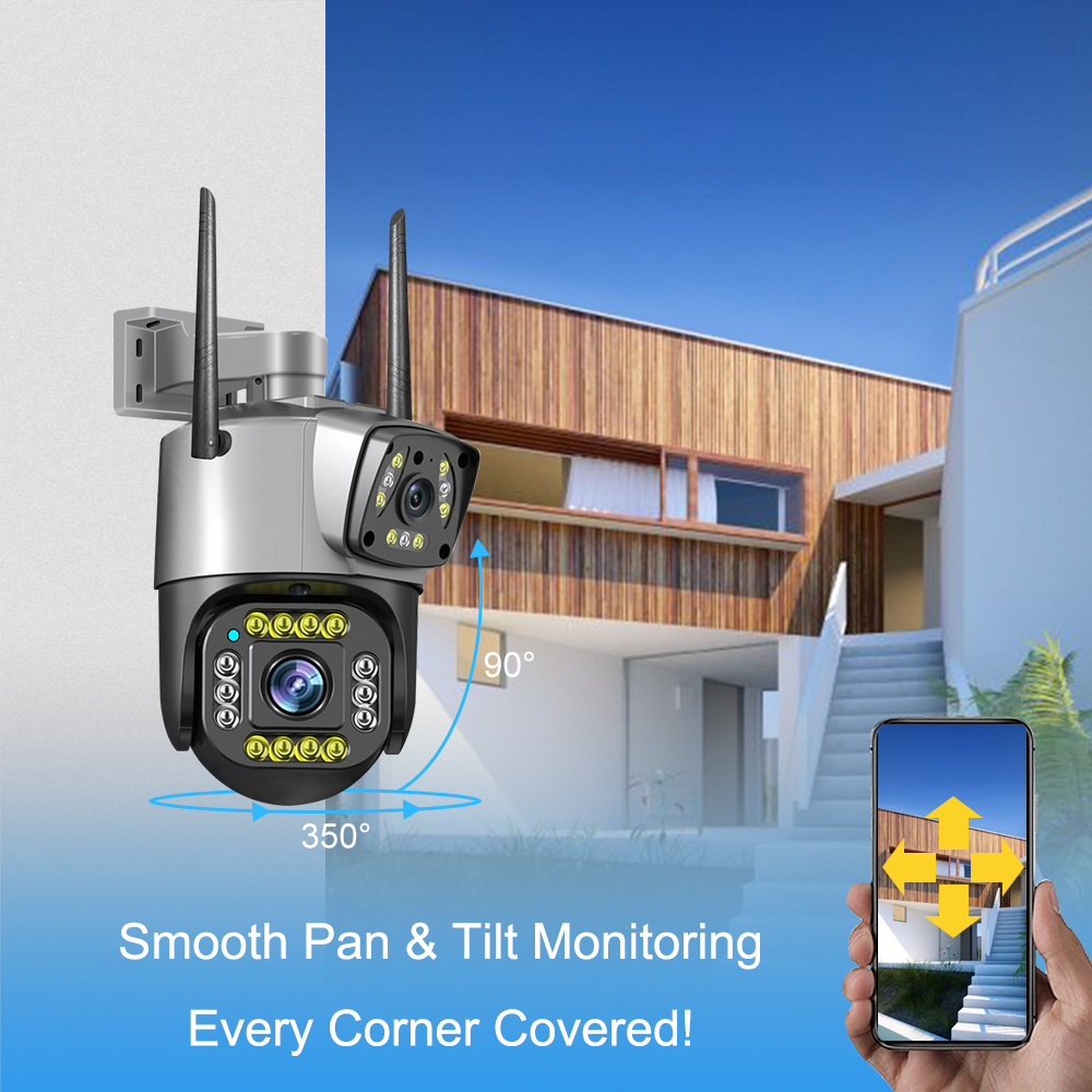 Yida New style 4MP Dual Lens Wifi PTZ Camera Night Vision Dual Screen Outdoor CCTV IP Camera V380 Wireless Security camera
