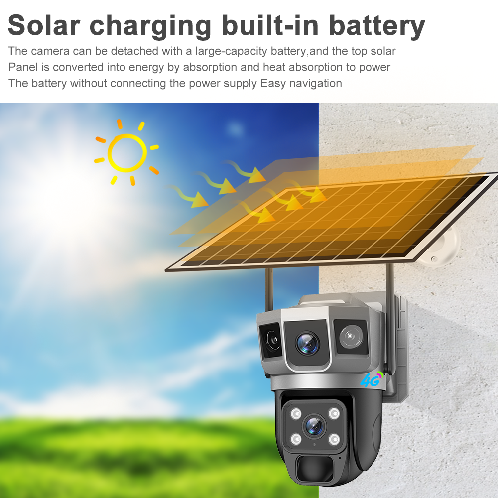 V380pro OEM Outdoor IP66 4G Solar powered camera Dual lens HD 4MP PIR Motion Detector CCTV Camera PTZ AOV Solar Security camera