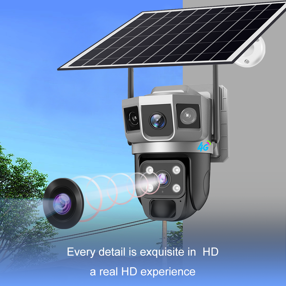 V380pro OEM Outdoor IP66 4G Solar powered camera Dual lens HD 4MP PIR Motion Detector CCTV Camera PTZ AOV Solar Security camera