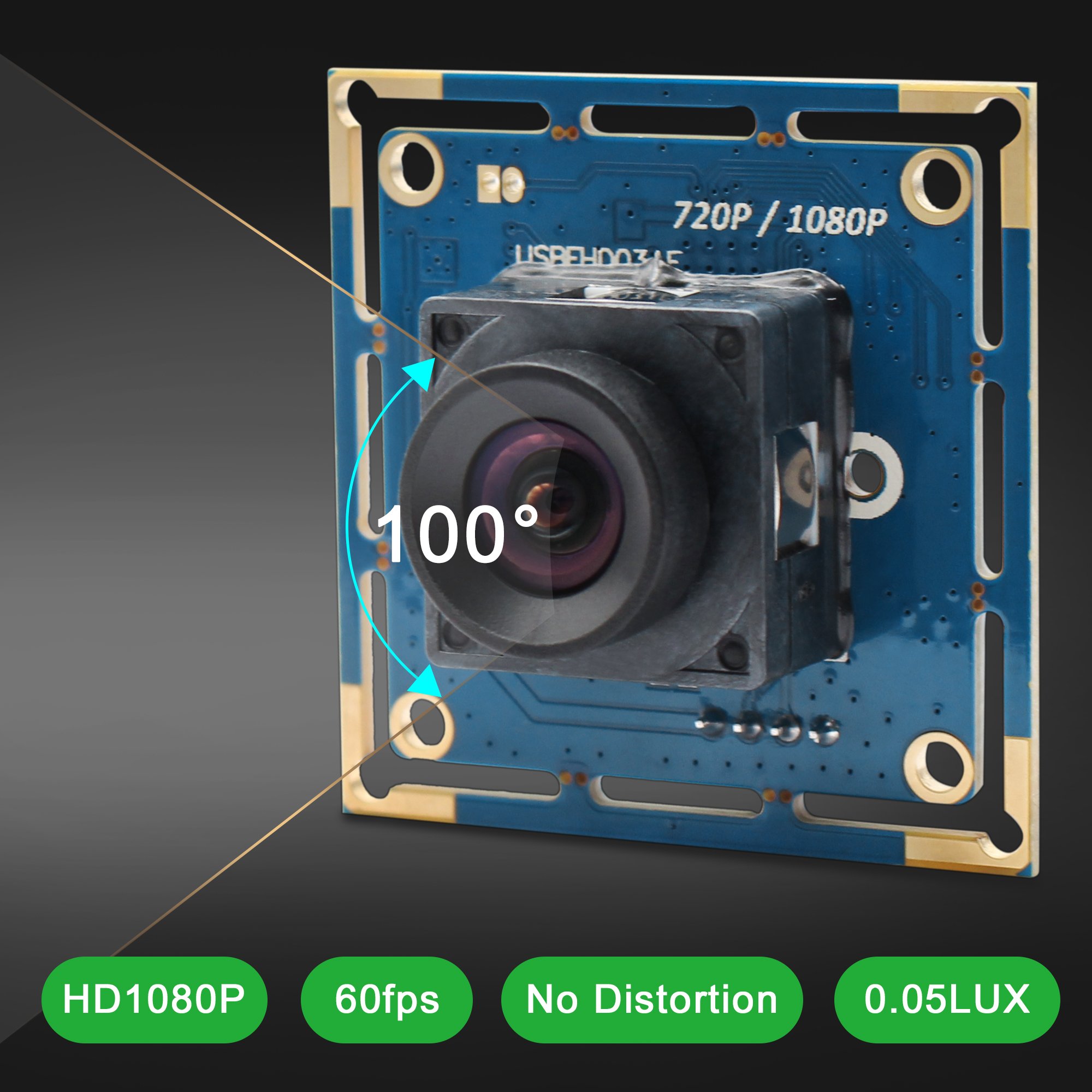 ELP 2MP USB2.0 Mini Camera Module 100 Degree No Distortion Lens Autofocus USB Camera Module for Windows Android Linux Laptop Pc