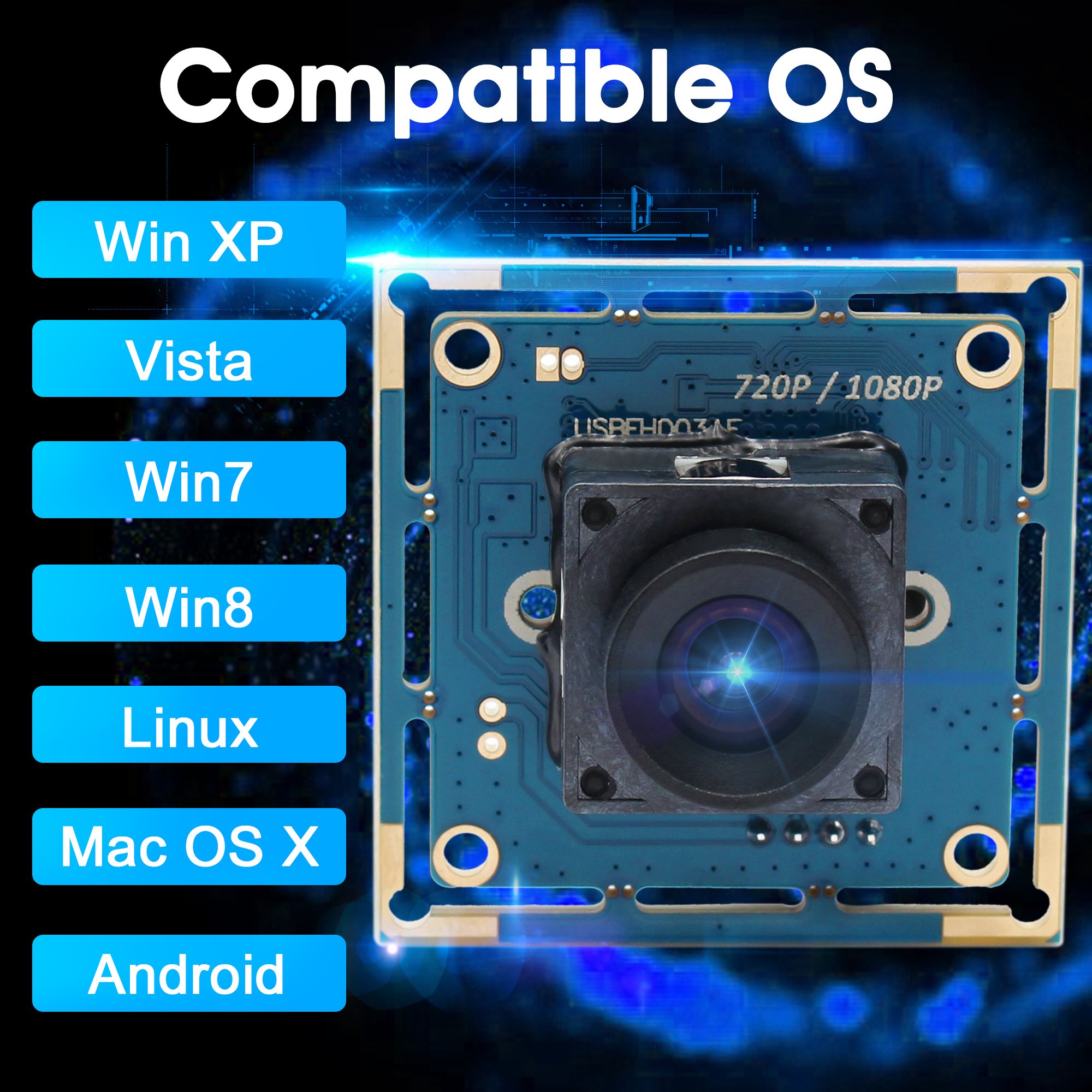 ELP 2MP USB2.0 Mini Camera Module 100 Degree No Distortion Lens Autofocus USB Camera Module for Windows Android Linux Laptop Pc