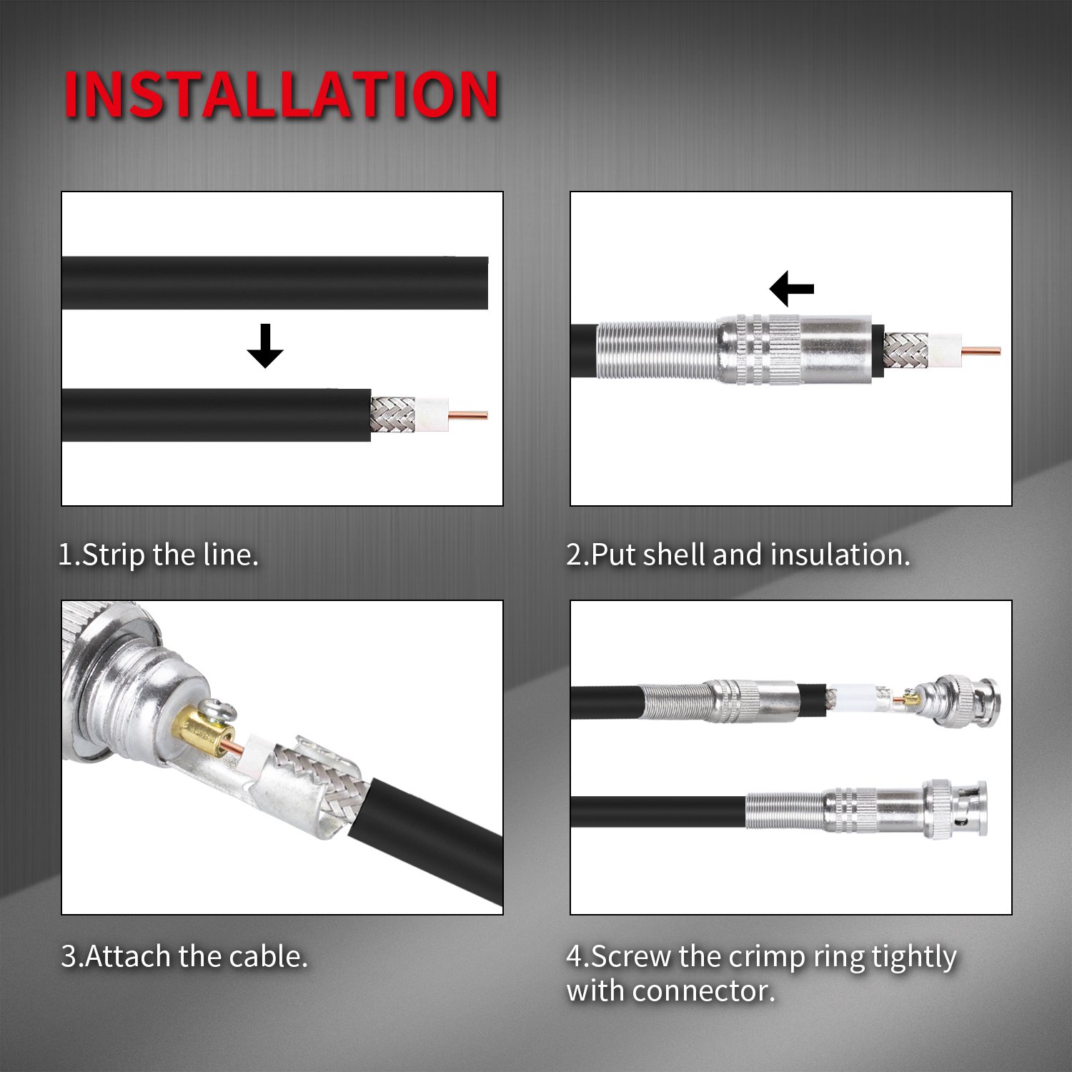 DaierTek RG59 RG6 BNC Connectors Male Solderless BNC Compression Connector for CCTV Security Surveillance Camera Coax Cable