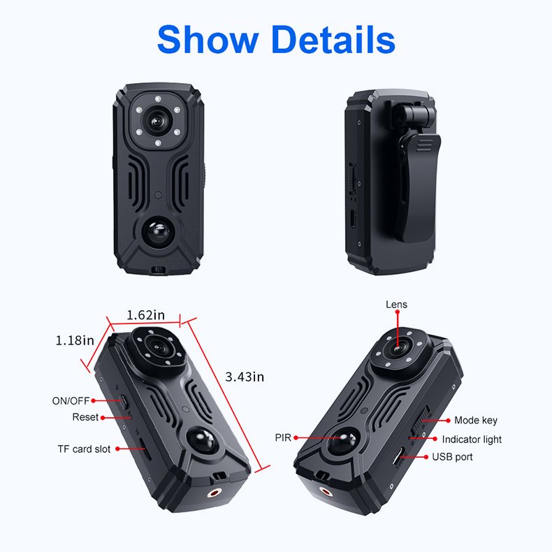 2000mAh Battery Powered Mini Wearable Video Body Cam 1080P 120 Degree Lens Real Time Remote Monitoring WIFI Portable Body Camera