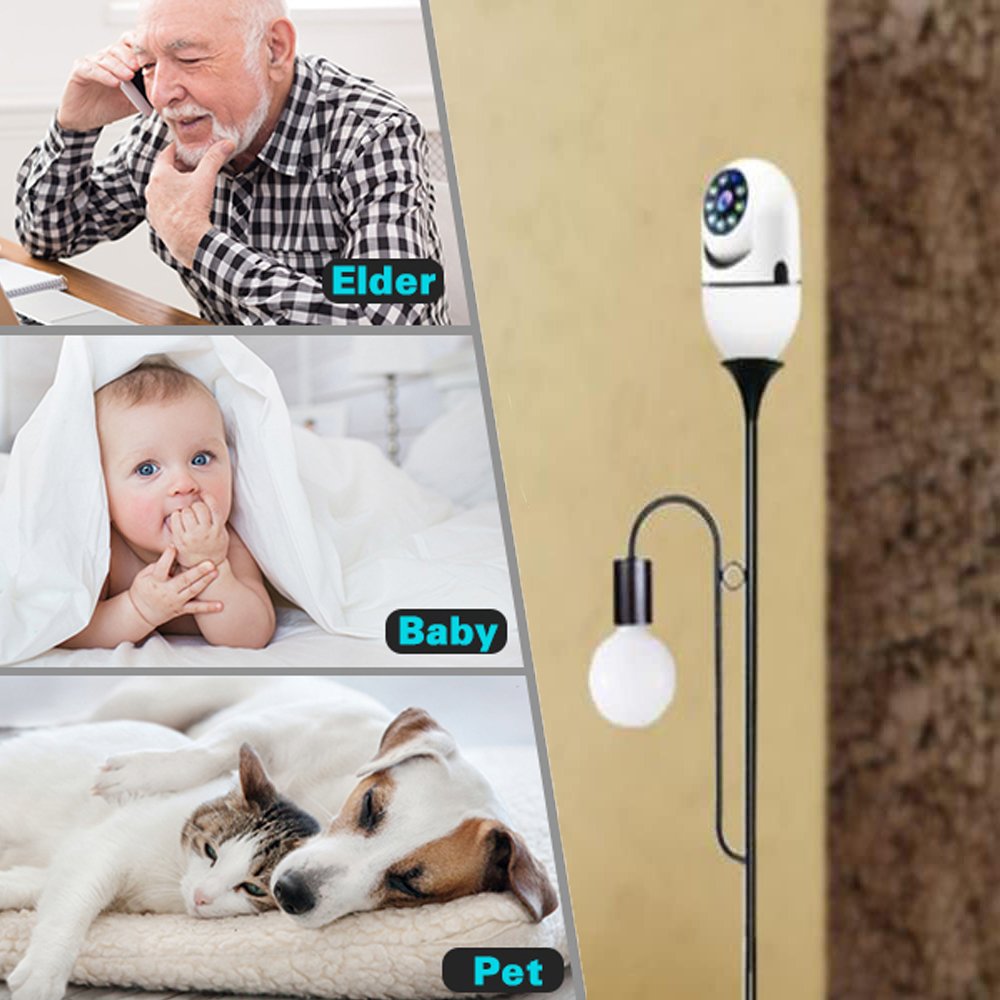 Amazon Hot Sale Human Tracking PTZ WiFi IP Light Bulb CCTV Network Camera For Home Security
