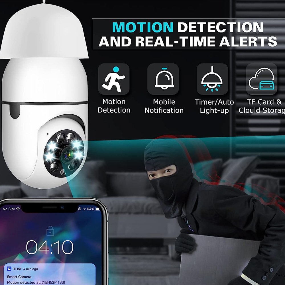 Amazon Hot Sale Human Tracking PTZ WiFi IP Light Bulb CCTV Network Camera For Home Security