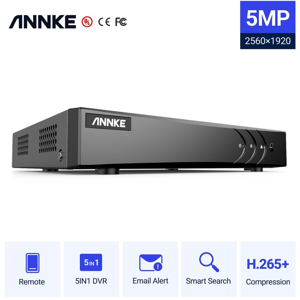 ANNKE8Ch 5MP Super HD DVR Hybrid 5-in-1 CCTV Digital Video Recorder H265 Surveillance DVR Supports 8CH Analog and 2 IP Cameras