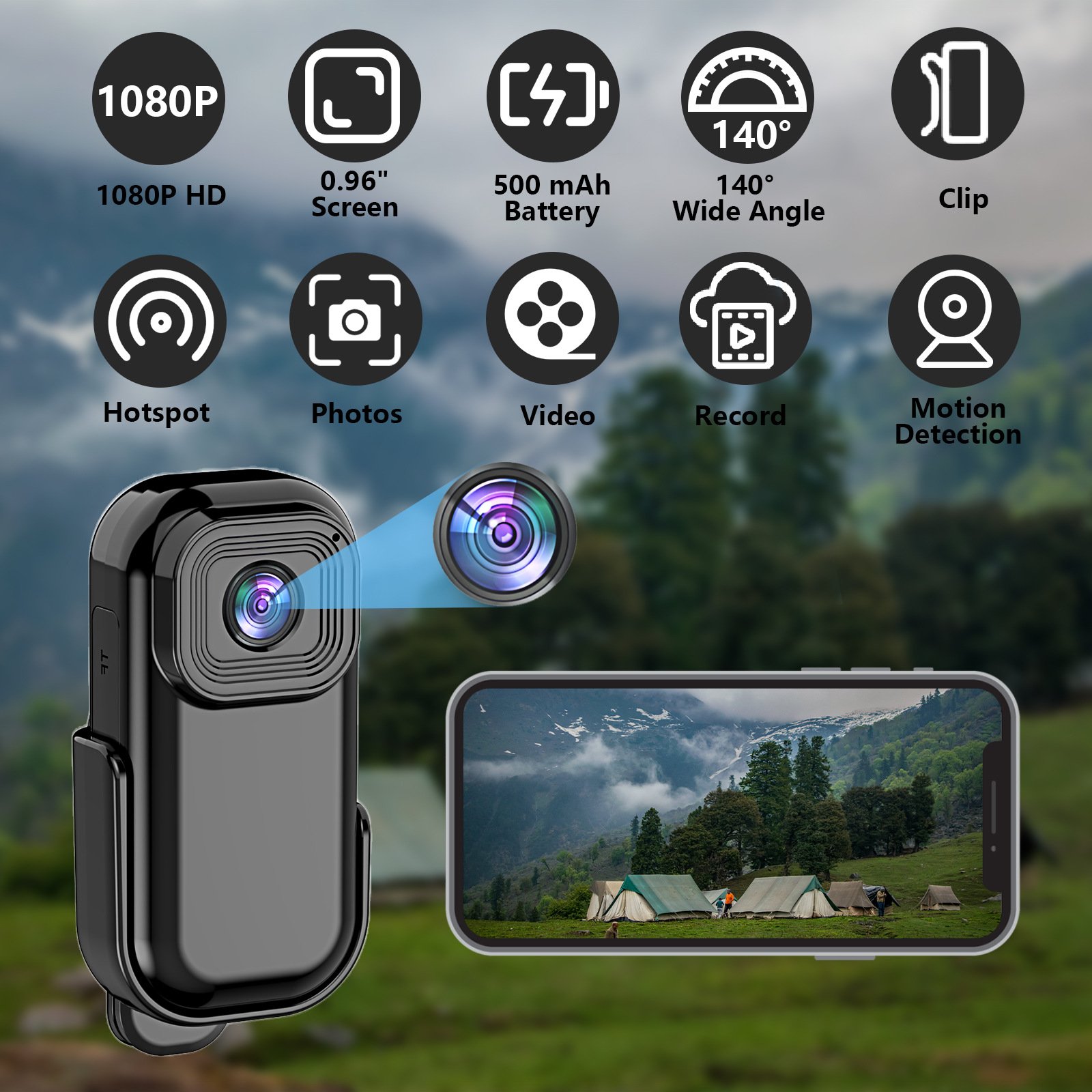 Mini WiFi Action Camera pet Collar video Pocket Wearable Body Camera wifi APP Control Waterproof Helmet Camera