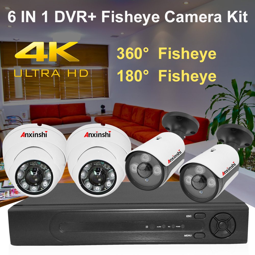 Anxinshi 4k DVR with 4 In 1 High Definition IR Fisheye Panoramic Camera kit