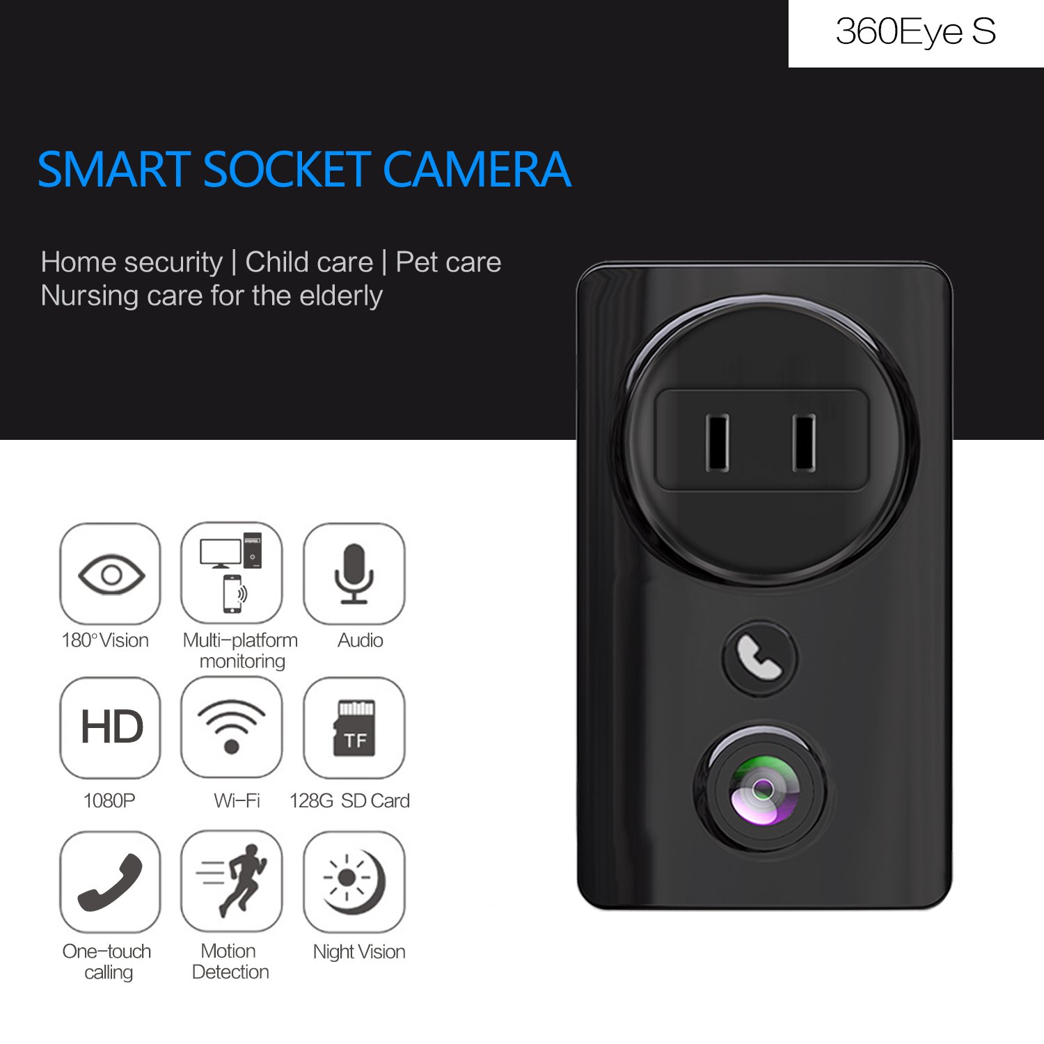 Room Wall Outlet Socket Charger Adapter 180 Degree Panoramic Fisheye WiFi Mini Cameras Wireless Security CCTV Camera