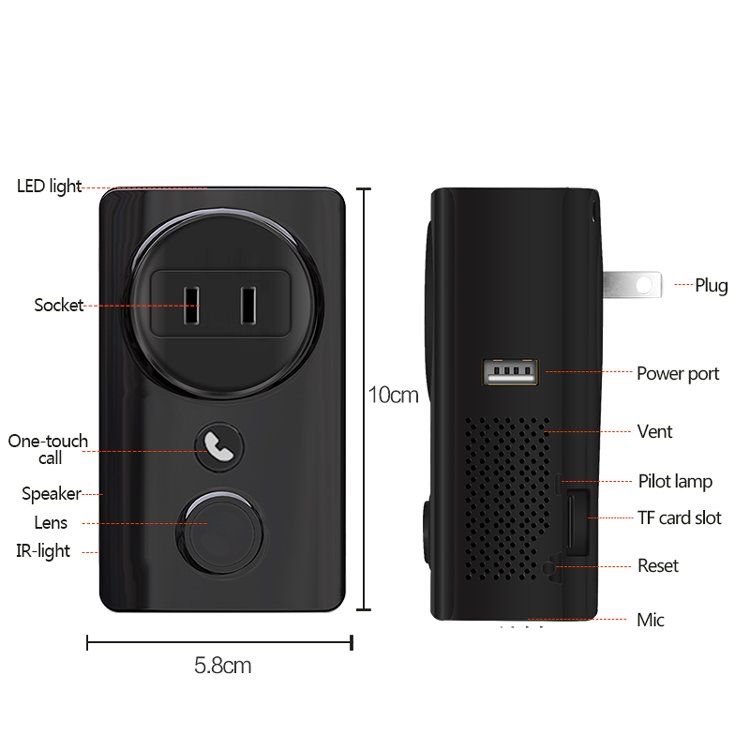 Room Wall Outlet Socket Charger Adapter 180 Degree Panoramic Fisheye WiFi Mini Cameras Wireless Security CCTV Camera