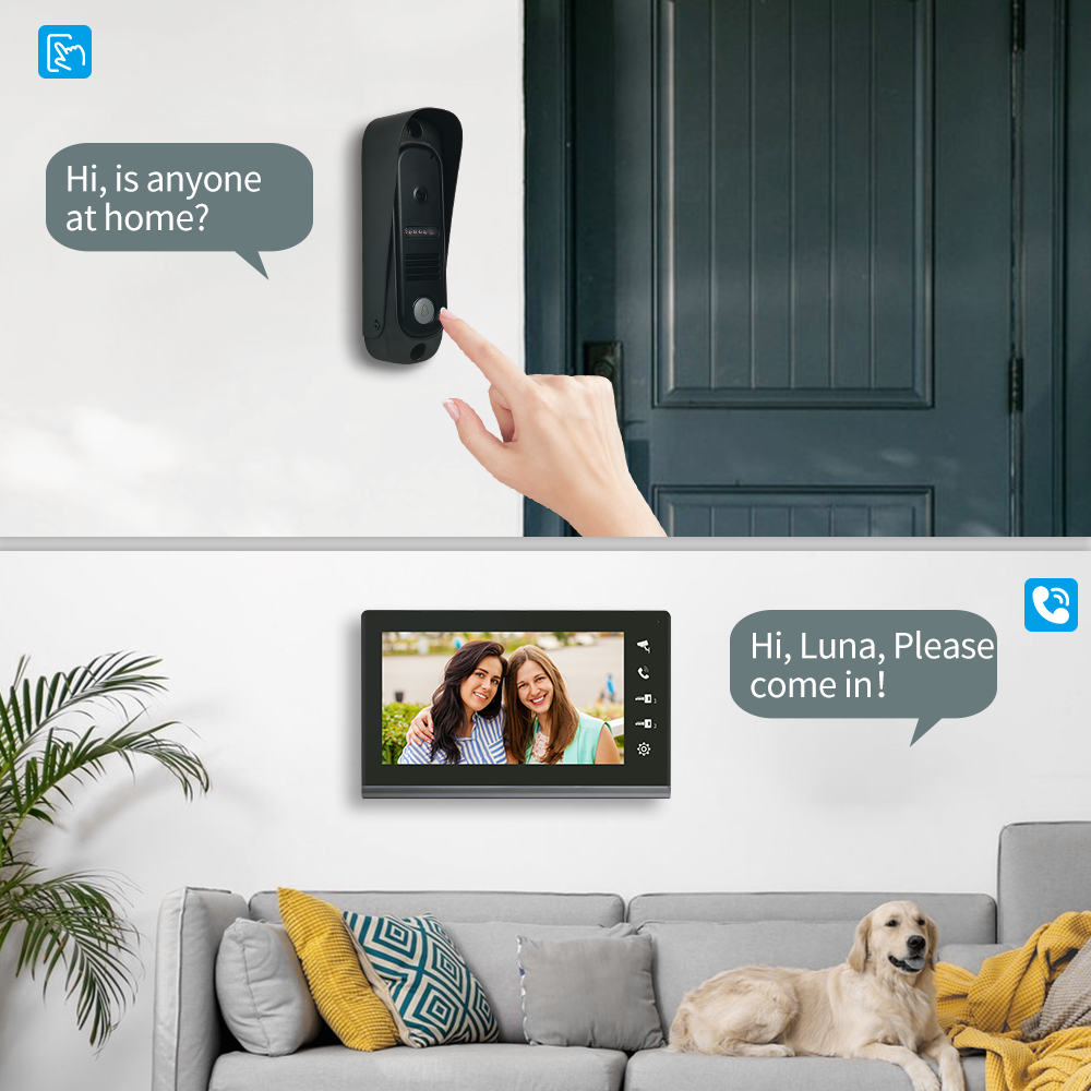 7 inch Multi Apartments Video Intercom System, 2 Villa Door Station with 2 Color Screen Monitor Unlock Intercom
