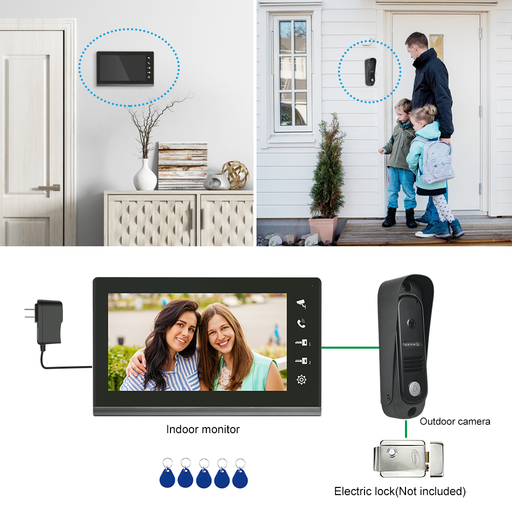 7 inch Multi Apartments Video Intercom System, 2 Villa Door Station with 2 Color Screen Monitor Unlock Intercom