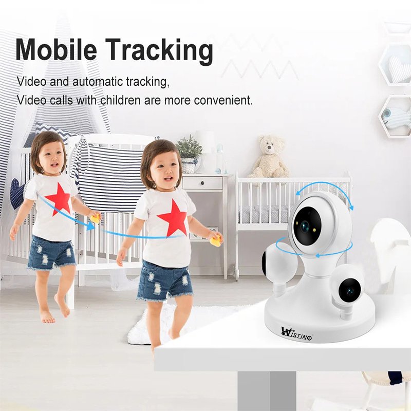 Rscamtom Indoor 12MP HD Mini WiFi Camera Three Lens Mobile Tracking Color Night Vision Fish Eye Camera