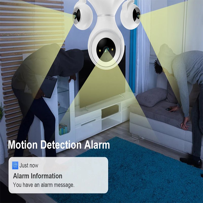 Rscamtom Indoor 12MP HD Mini WiFi Camera Three Lens Mobile Tracking Color Night Vision Fish Eye Camera