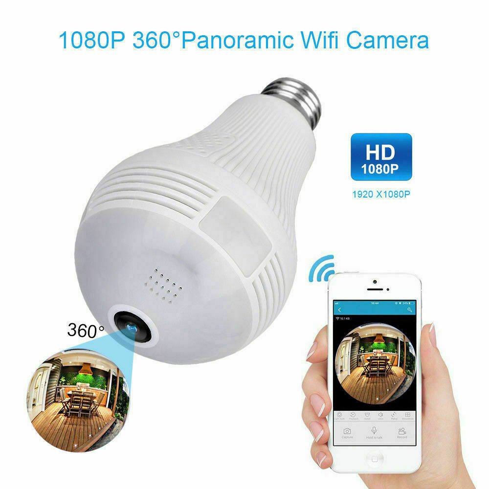 1080P 2MP HD 360 Degree Panoramic IP Wifi Camera Light Bulb Cam Lamp Security Network Camera