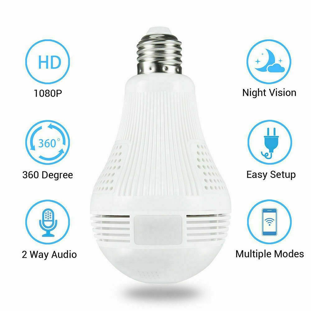 1080P 2MP HD 360 Degree Panoramic IP Wifi Camera Light Bulb Cam Lamp Security Network Camera
