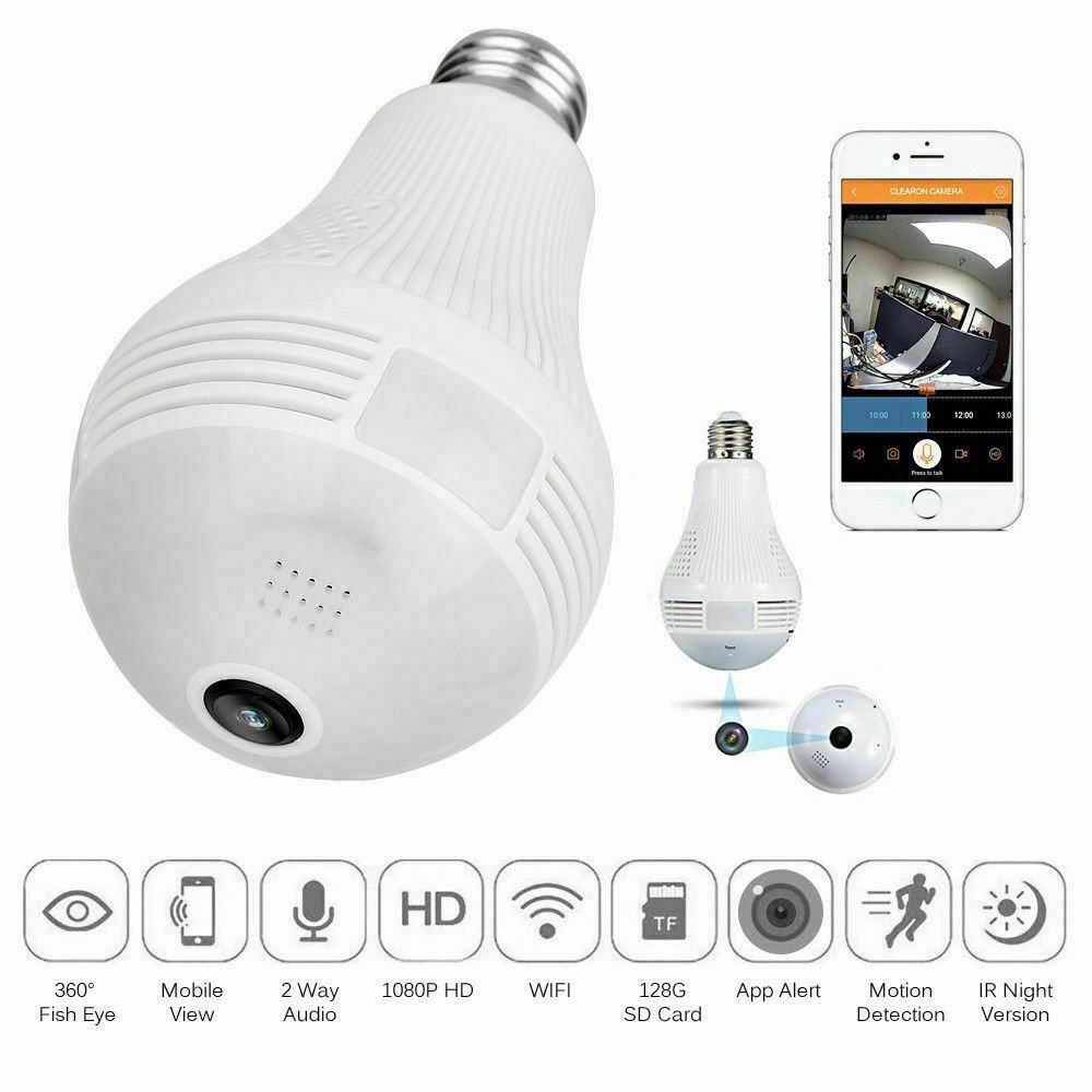 1080P 2MP HD 360 Degree Panoramic IP Wifi Camera Light Bulb Cam Lamp Security Network Camera