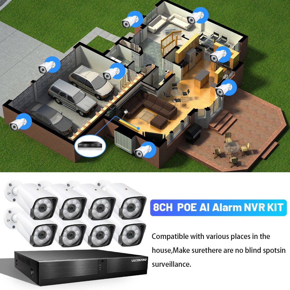 WESECUU 8CH 5MP POE HD NVR Kit IP Security Cameras set System Two-way Audio CCTV Video Bullet Camera