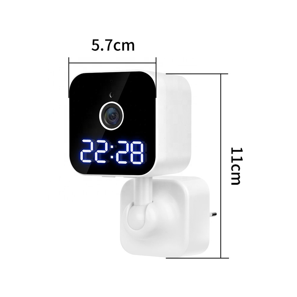 plug in Mini wifi camera LED time display tuya APP IR night vision HD 1080p 360° manual rotation mini camera wifi
