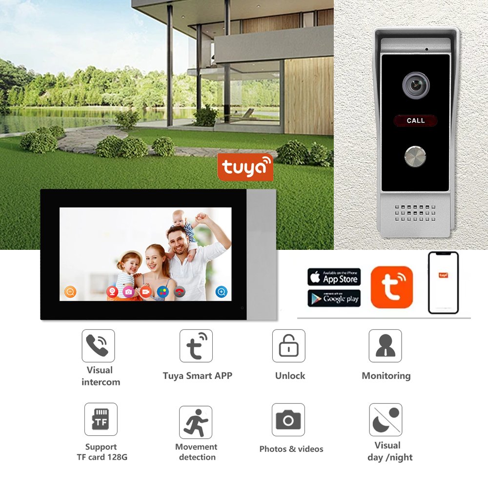 Tuya Smart Wifi Video Doorbell7 Inch Ahd Screen App Intercom Visual Intercom System With 1080p Hd Camera