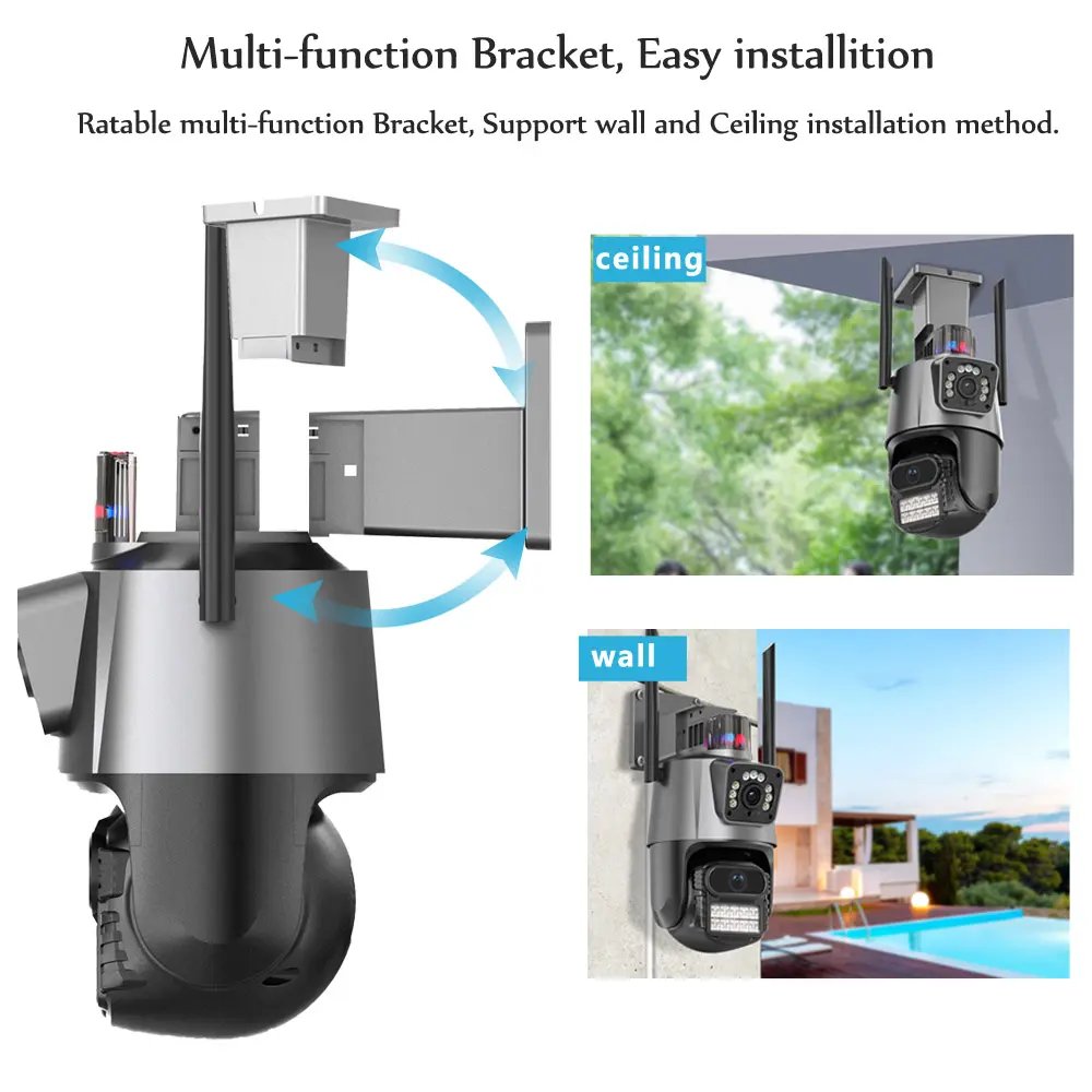 Icsee Wifi Camera 8 million 4K dual lens humanoid detection CCTV video camera with light alarm IP camera