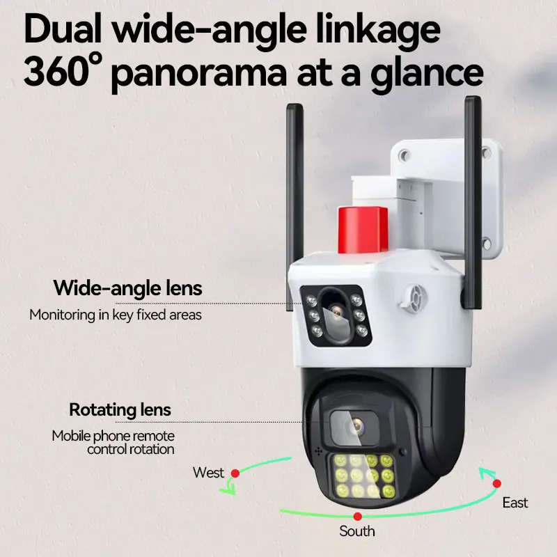 6MP(3MP*2) ICSEE Dual Screen Dual Lens IP65 Waterproof Motion Detect Auto Tracking Color Night Vision Two Way Audio PTZ Camera