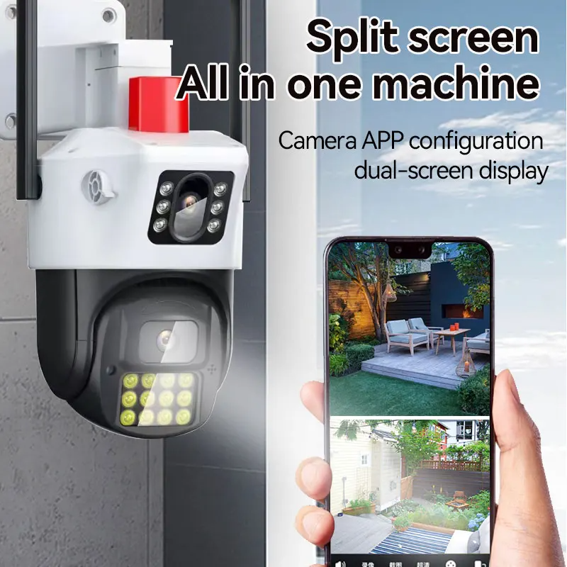 6MP(3MP*2) ICSEE Dual Screen Dual Lens IP65 Waterproof Motion Detect Auto Tracking Color Night Vision Two Way Audio PTZ Camera