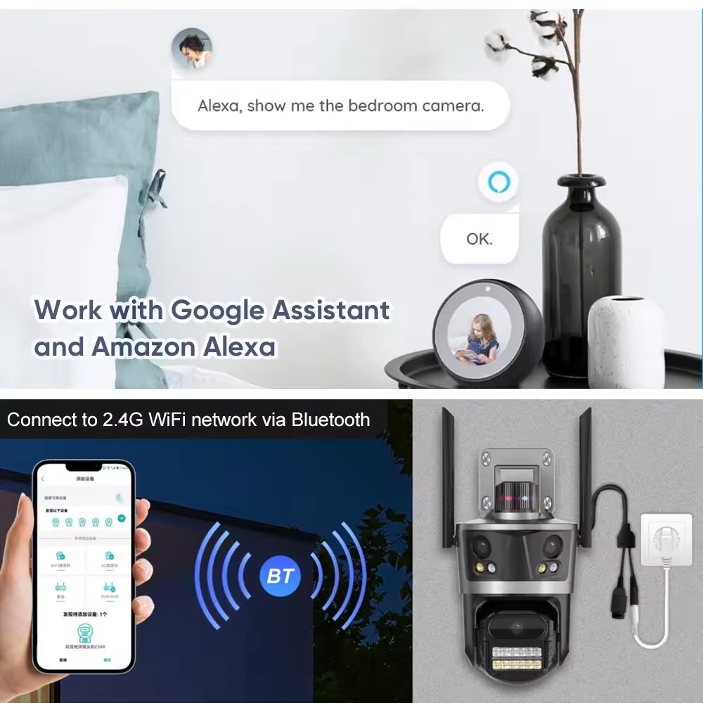 Wistino 8MP 4K outdoor three lens camera PIR humanoid detection connection color night vision wifi camera