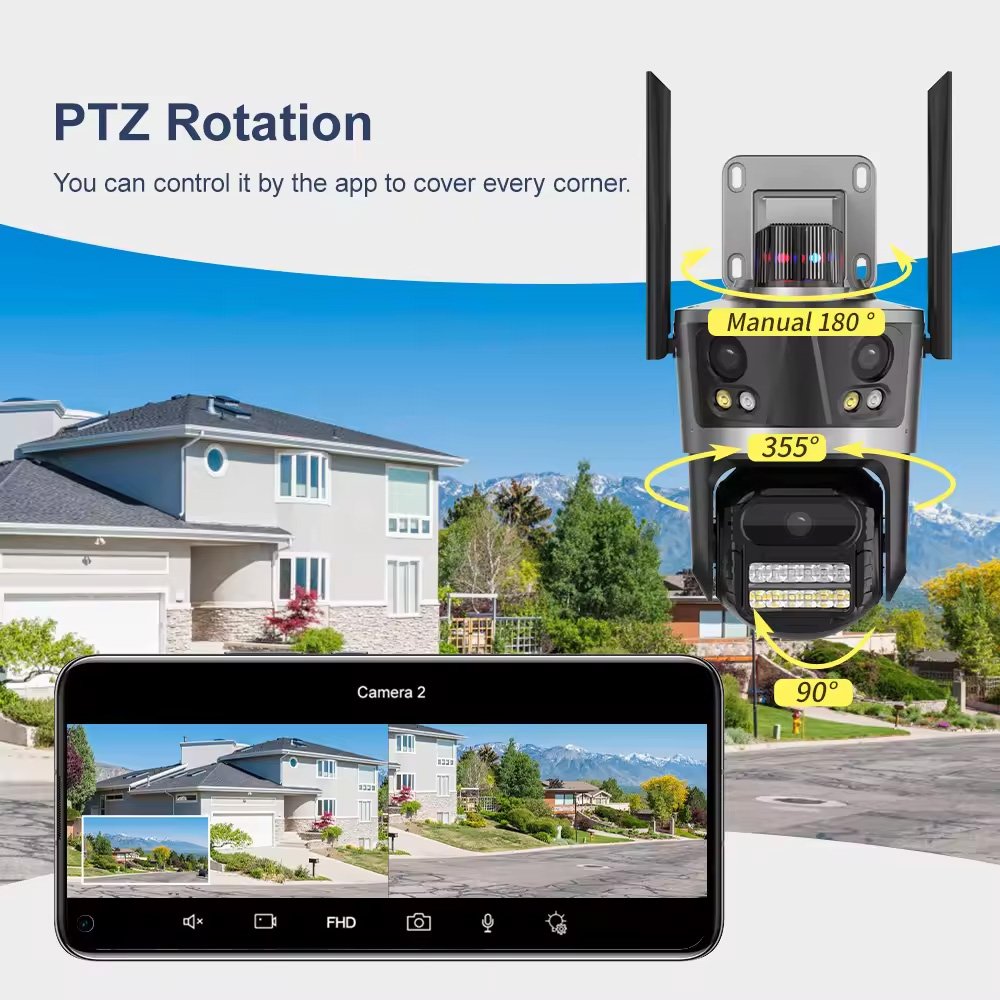 Wistino 8MP 4K outdoor three lens camera PIR humanoid detection connection color night vision wifi camera